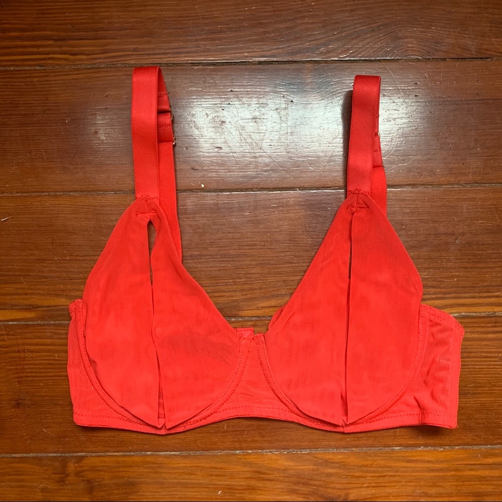 Playful Promises red mesh unique bra sz 32D